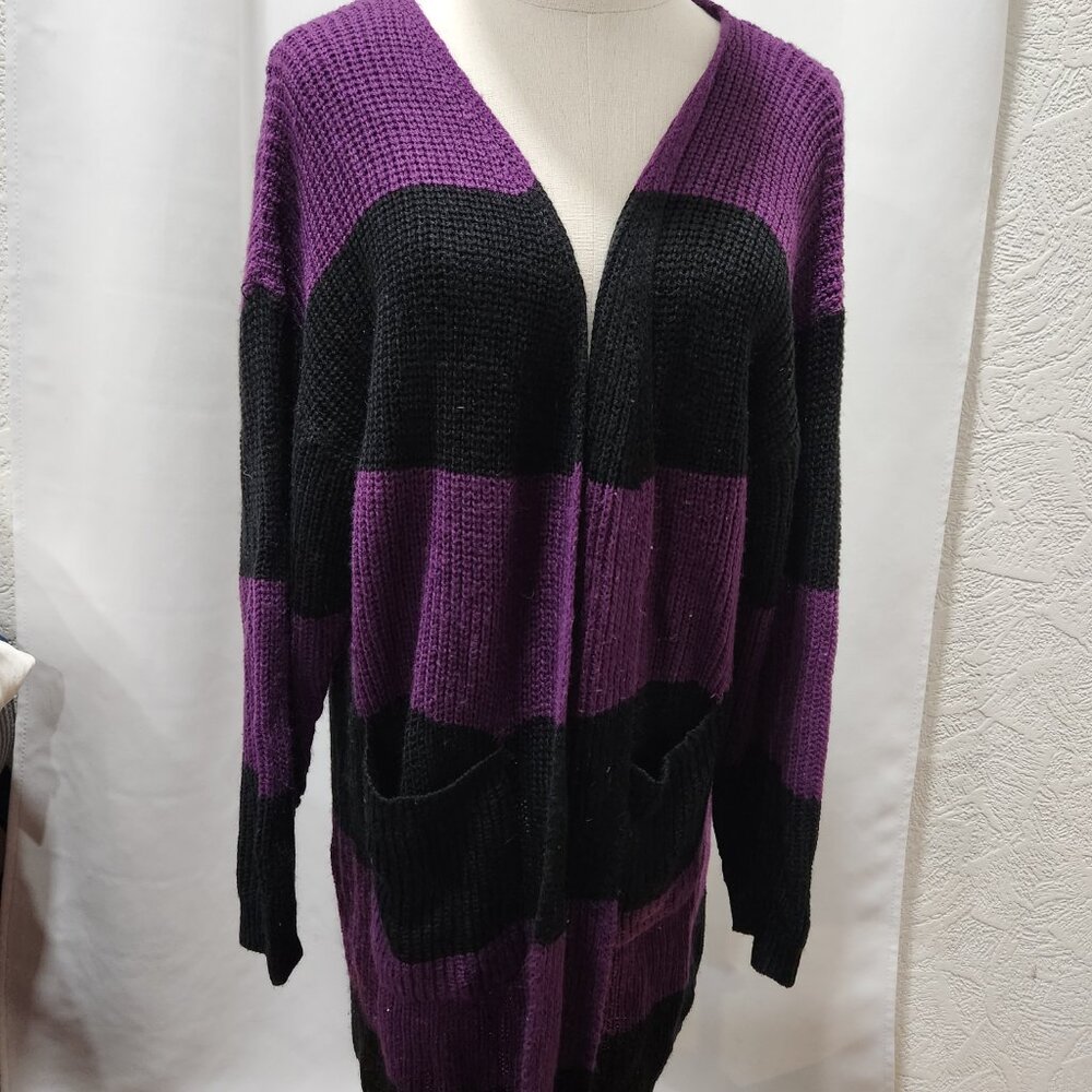 Sale - Black and purple oversized striped cardigan sweater